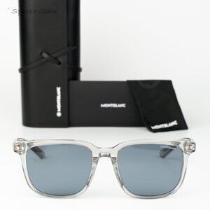 Montblanc Men Sunglasses Grey Blue Square MB0258SA 004 NEW AUTHENTIC